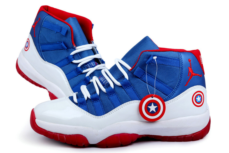 New Arrival Jordan 11 Captain America Edition Blue White Red Shoes - Click Image to Close